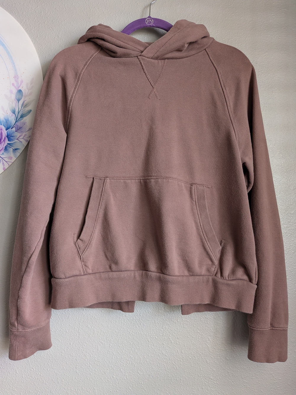 Athleta | 100% Cotton Open Back Split Back Pullover Hoodie | Mauve/Dusty Rose M
